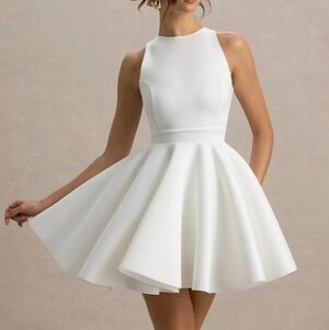 Club L London Waverly White Racer-Neck Sleeveless Skater Mini Dress